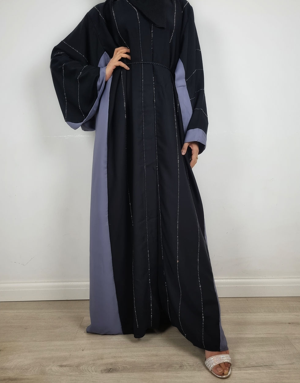 Two Toned Open Abaya with Stonework