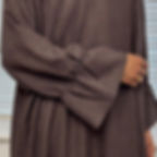 Thumbnail: Soft Linen Loose Fit Abaya - Chestnut Brown & Black, Long Sleeve, Plain Design