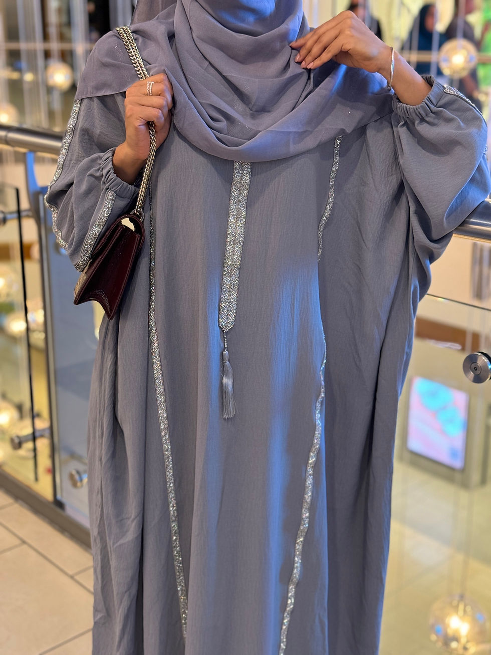 Thumbnail: Elegant Batwing / Butterfly Closed Abaya with Inner Belt and Hijab