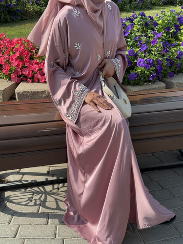 PureAbayas Latifa Abaya Handcrafted Satin Open Abaya Heavy