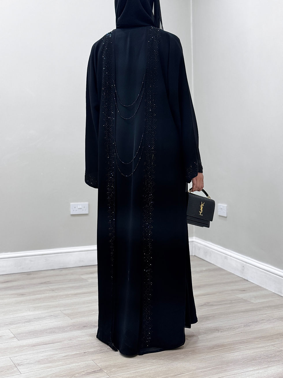 Thumbnail: Ishaal Black Luxury Double layered  Open Abaya with Buttons 