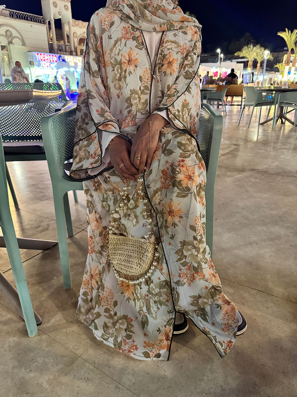 Thumbnail: Luxury Floral Printed Butterfly Abaya Set – 4-Piece Elegant Islamic Outfit