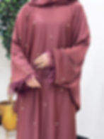 Thumbnail: Luxury Feather Batwing Kaftan with Inner belt and Hijab