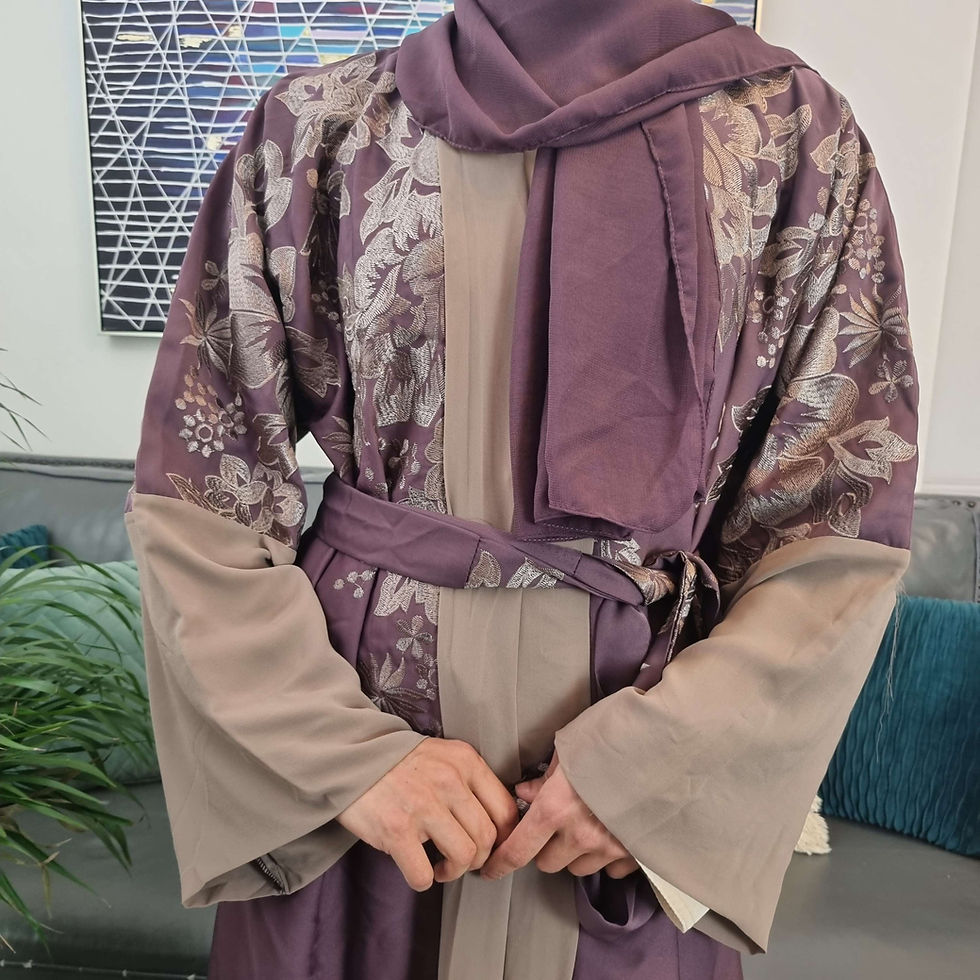 Mauve Pretty Floral Embroidered Abaya