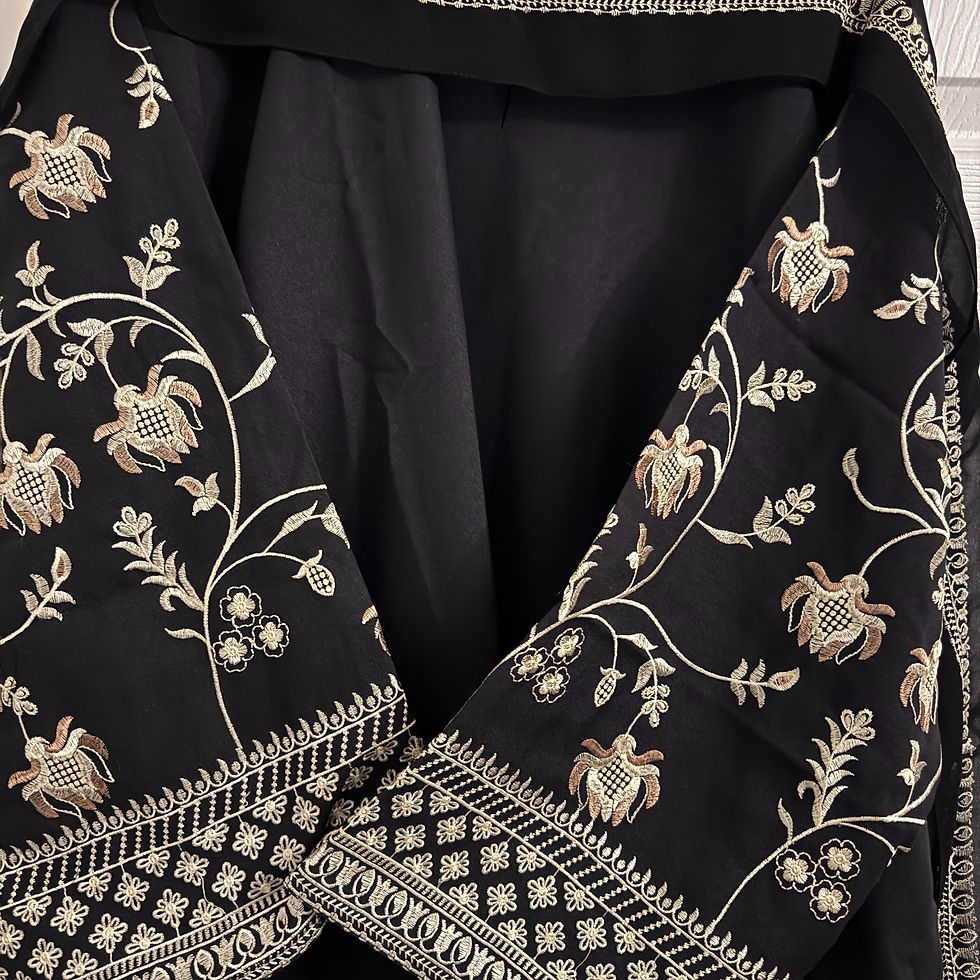 Thumbnail: PureAbayas Aafia Embroidery Linen Closed Abaya with Pockets- Autumn Abaya|