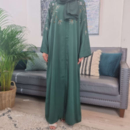 Luxury Handwork Open Abaya in Emerald Green 