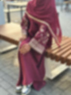 Thumbnail: PureAbayas Aafia Embroidery Linen Closed Abaya with Pockets- Autumn Abaya|