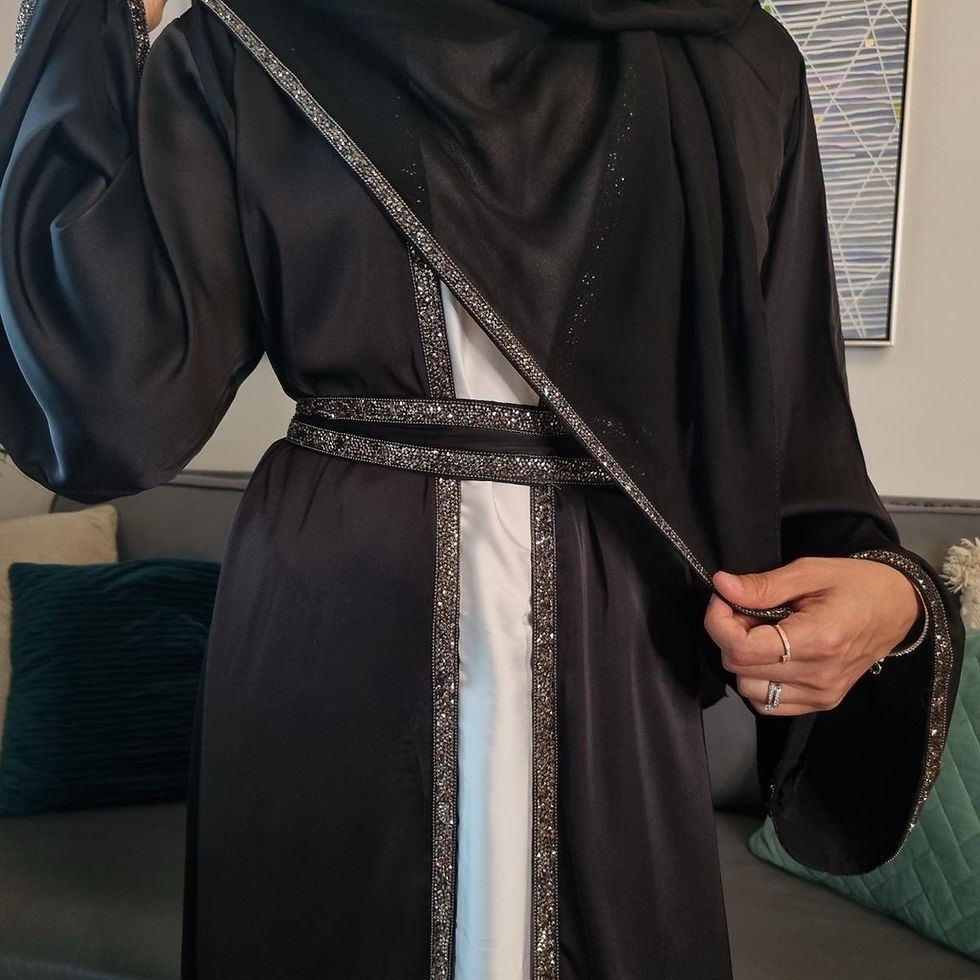 Thumbnail: Julia Luxury Satin Silk 4-Piece Abaya Set | Elegant Navy, Emerald Green