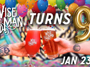 People making a toast with drinks for Wiseman's Brewing 9th Birthday