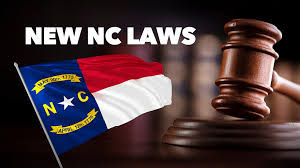 North Carolina flag and a judge's gavel with the heading "New NC Laws"