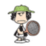 a girl wearing a green hat holding a tennis racket