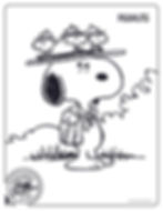 A coloring sheet featuring a dog with three little birds sitting on top of the dog's hat