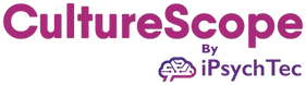 Dark pink words 'CultureScope' with an non-anatomical brain drawing below it
