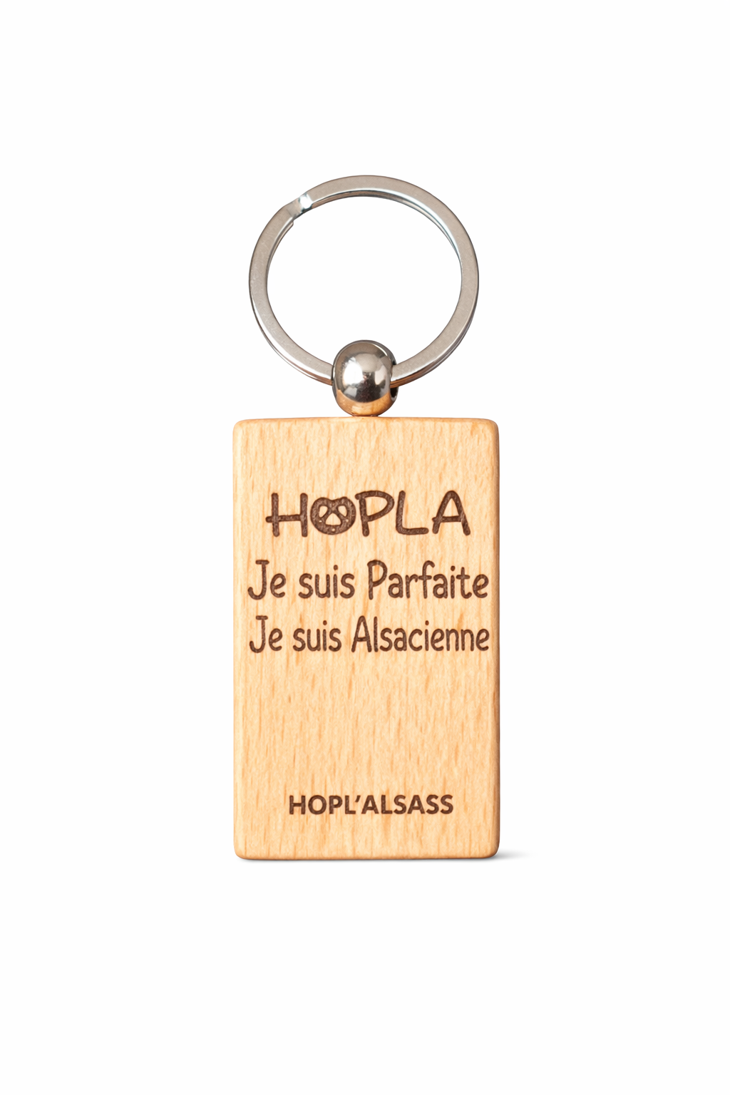 Porte clé bois Hopla je suis parfaite 