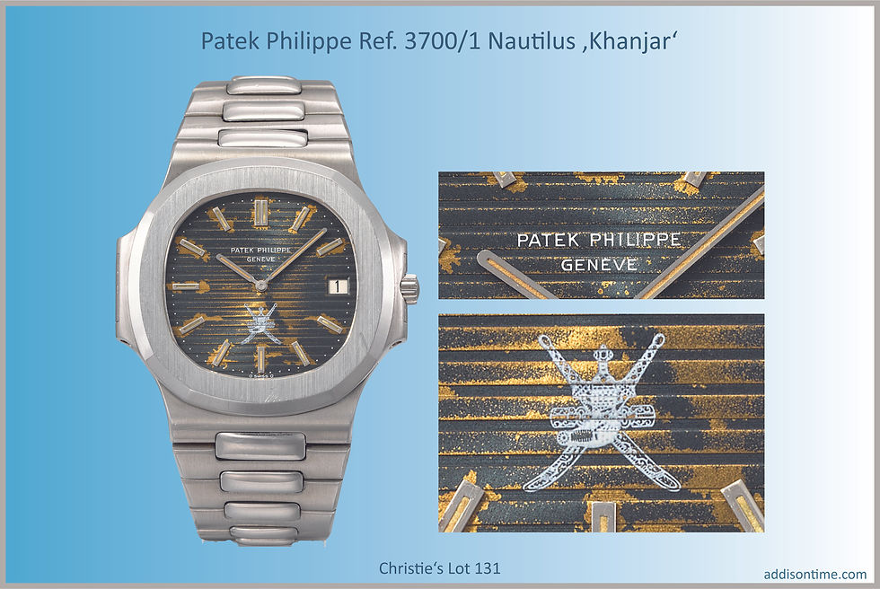 Patek Philippe ref. 3700/ 1 Nautilus for the Sultanate of Oman, despite irreversible discolorations to the dial, it sold for around 3 times as much as an investment grade standard version is currently worth, ©Christie‘s