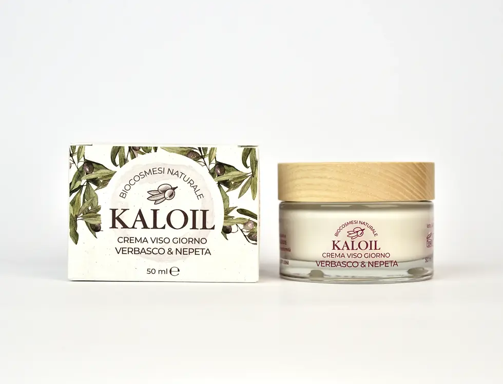 Thumbnail: Confezione esterna e barattolo della crema viso giorno biologica Kaloil con Verbasco e Nepeta