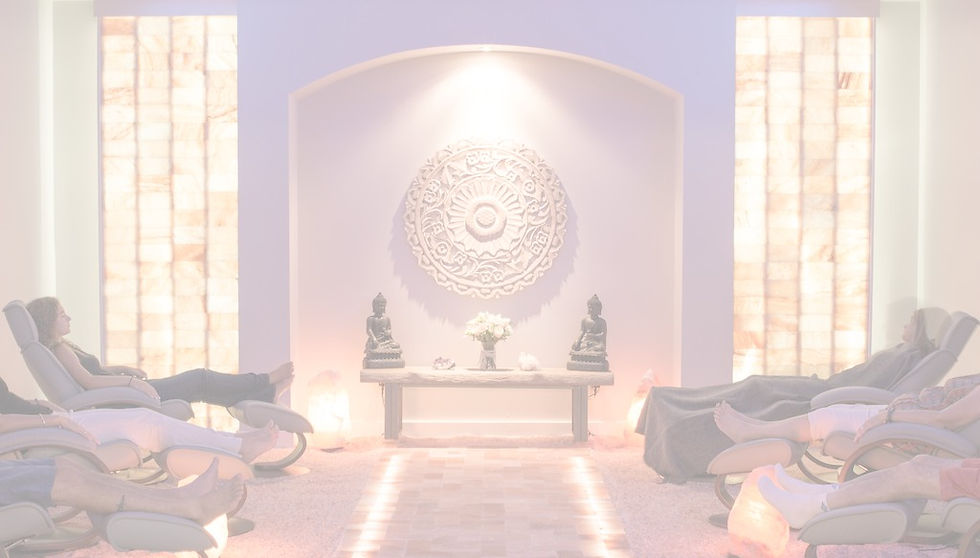 Eye-level view of a cozy salt lounge room with soft lighting and comfortable chairs