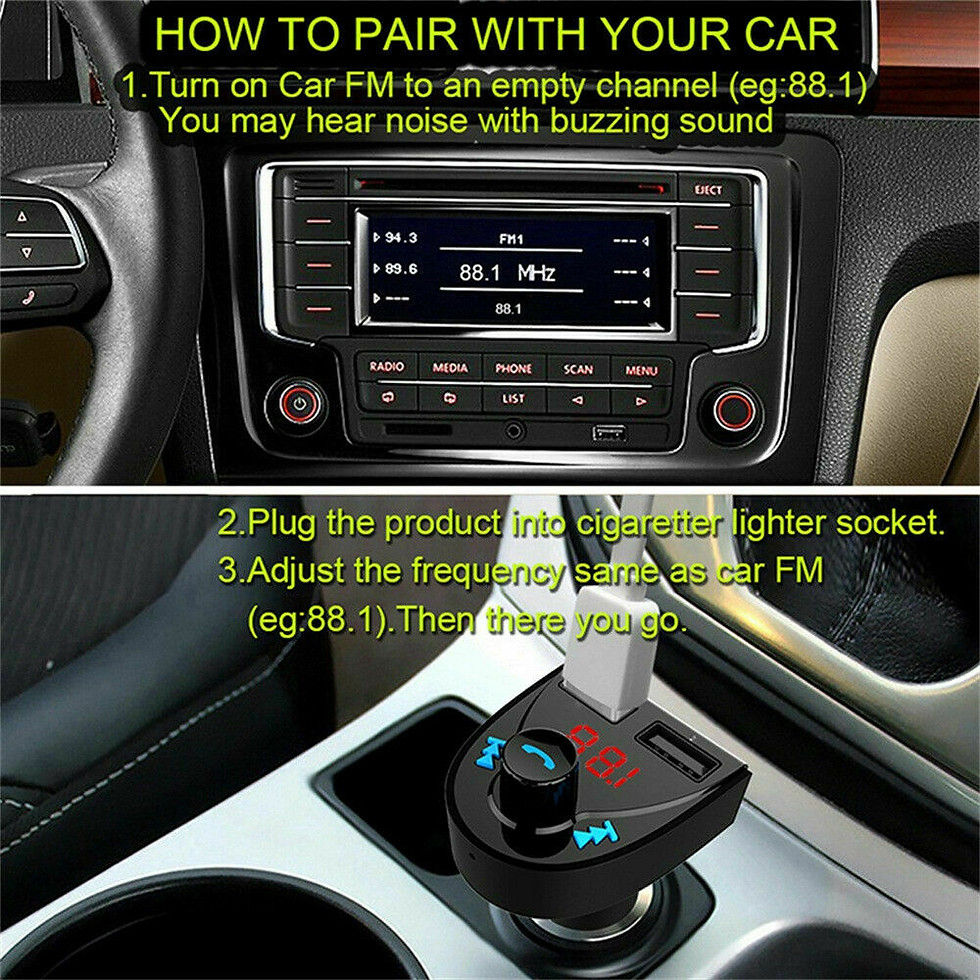 Thumbnail: HK201 Bluetooth Hands-free Car Kit FM Transmitter MP3 Player 2-Port USB Charger