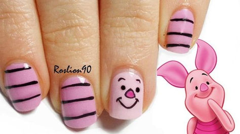 Uñas decoradas del cerdito Piglet (Tutorial paso a paso)