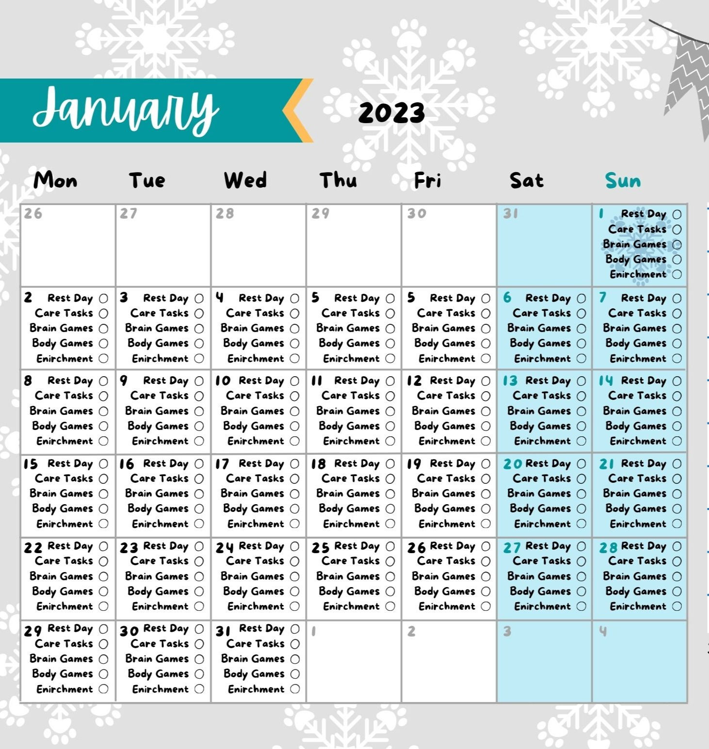 Training Accountability Calendar