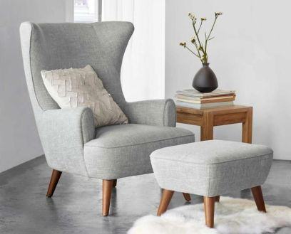 Grey Wingback Chair and Ottoman