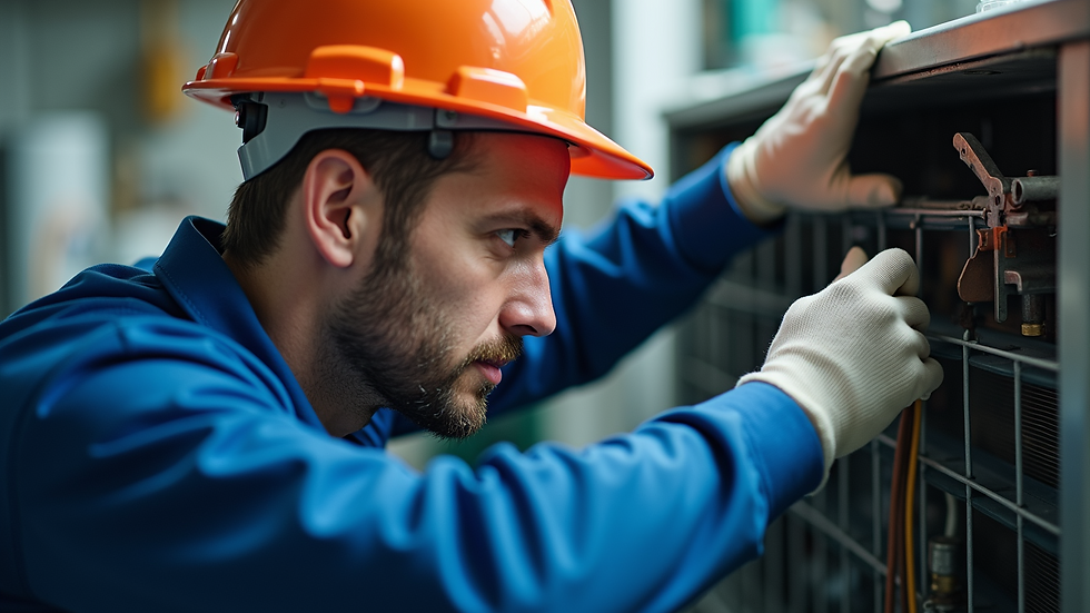 Close-up view of a HVAC maintenance technician checking a unit