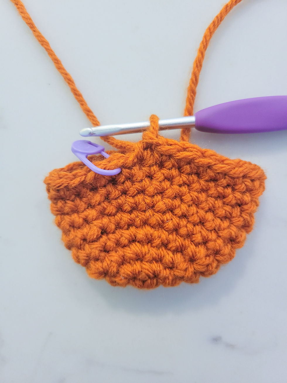 Rounds 5-9 of the crochet mini pumpkin.