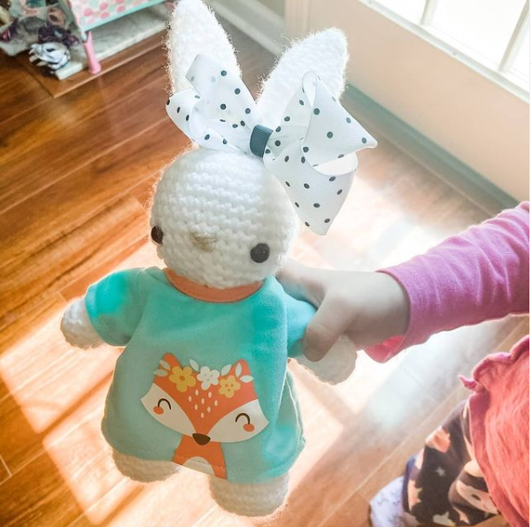 The Crochet Bunny Rabbit with baby clothes on!