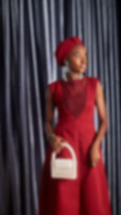 Wine Woven Asooke and Chantilly lace Dress | Zero Waste African Dress