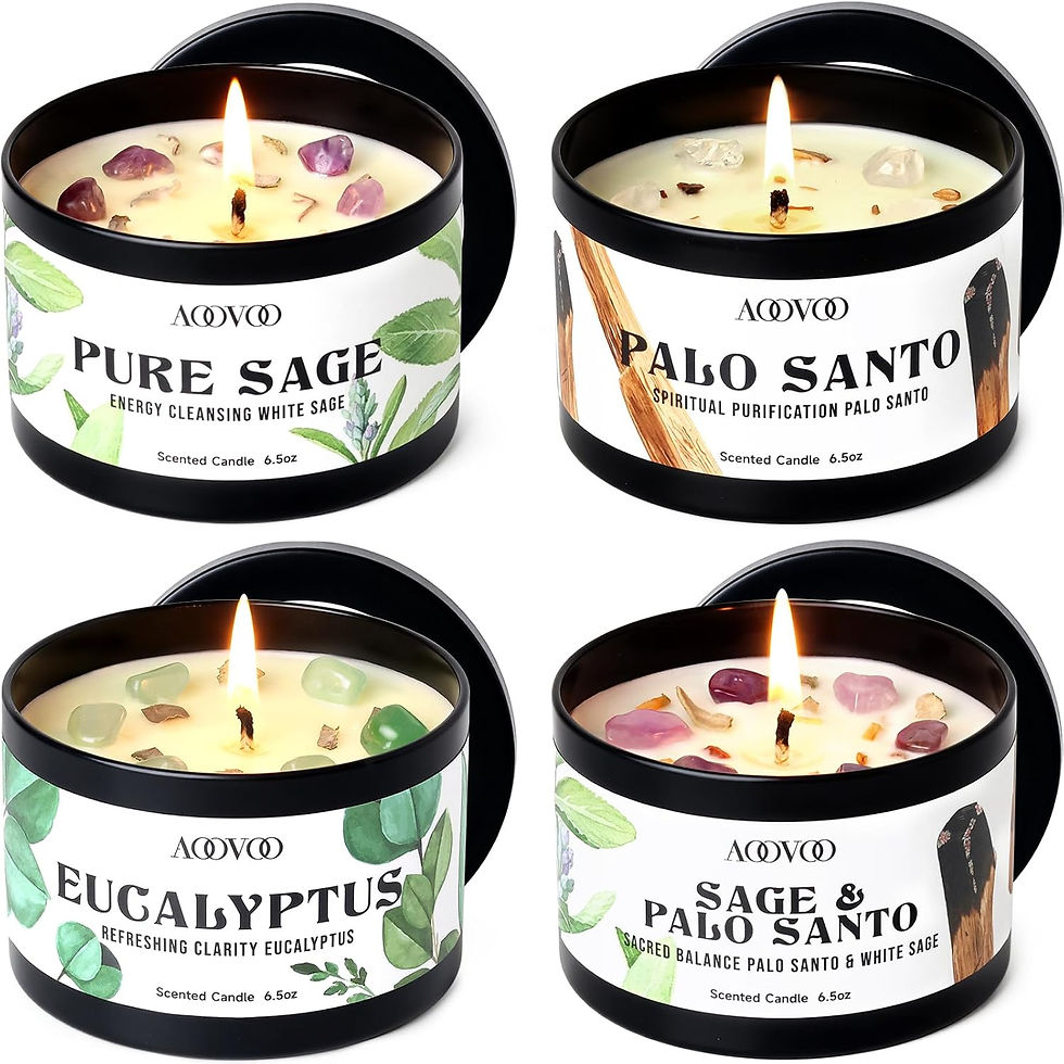 縮圖：AOOVOO Sage Cleansing Candle 3 Wick Crystals & Sage Leaves Soy Wax 12oz