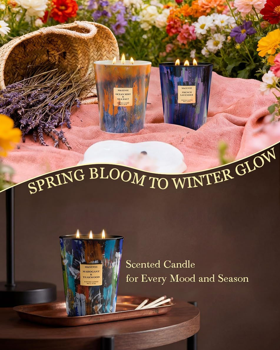 縮圖：M&SENSE Wild Lavender Soy Candle 3 Wick 150H Burn Large 35oz Non-Toxic