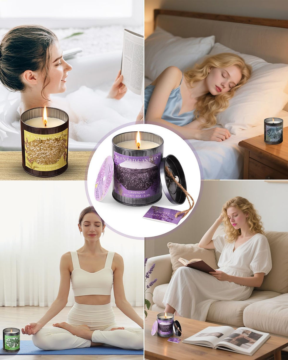 縮圖：CUKIY 8oz Lavender Soy Scented Candle 50H Burn Aromatherapy Gift Box