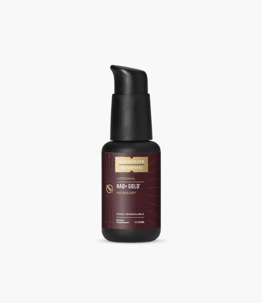 Black 30ml bottle with black pump top of NAD+ Gold® 30mL Support metabolism, energy, and brain health with NAD+