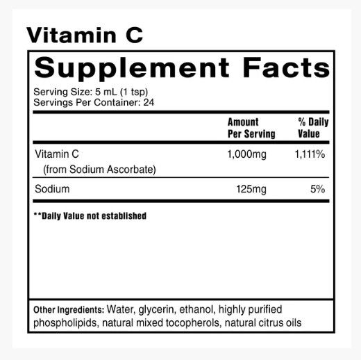 Supplement Facts, liposomal vitamin c 1000mg, sodium 125mg