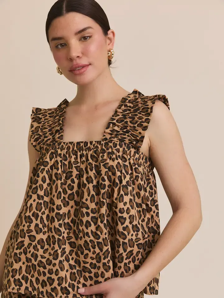 Curvy Ruffle Strap Leopard Blouse