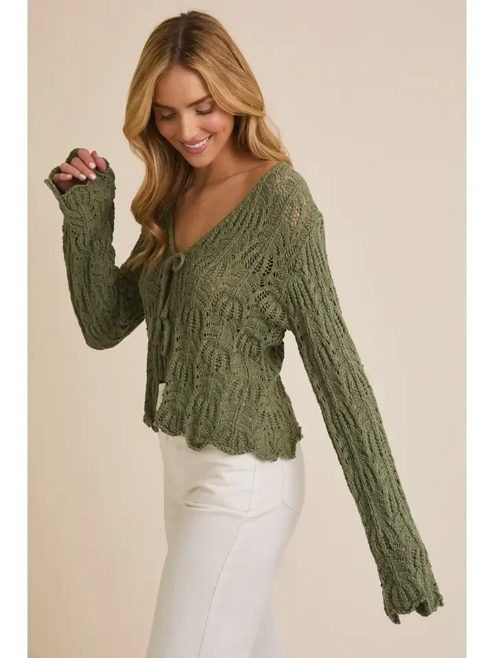 Front Tie Bell Sleeve Cardigan