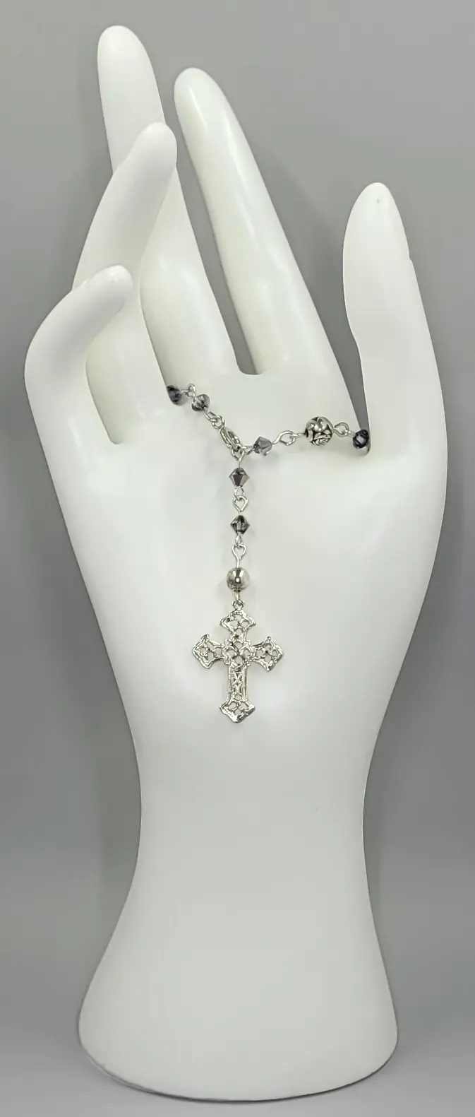 Thumbnail: Rosary Auto Rearview Mirror Austrian Crystal silver plated
