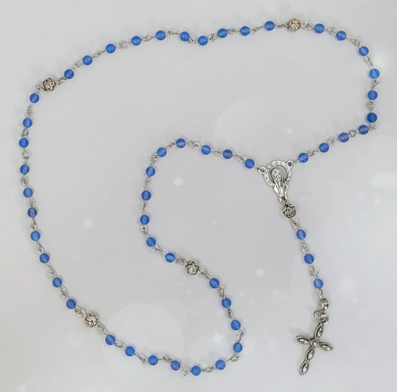 Rosary Blue Onyx 4mm round silver plated