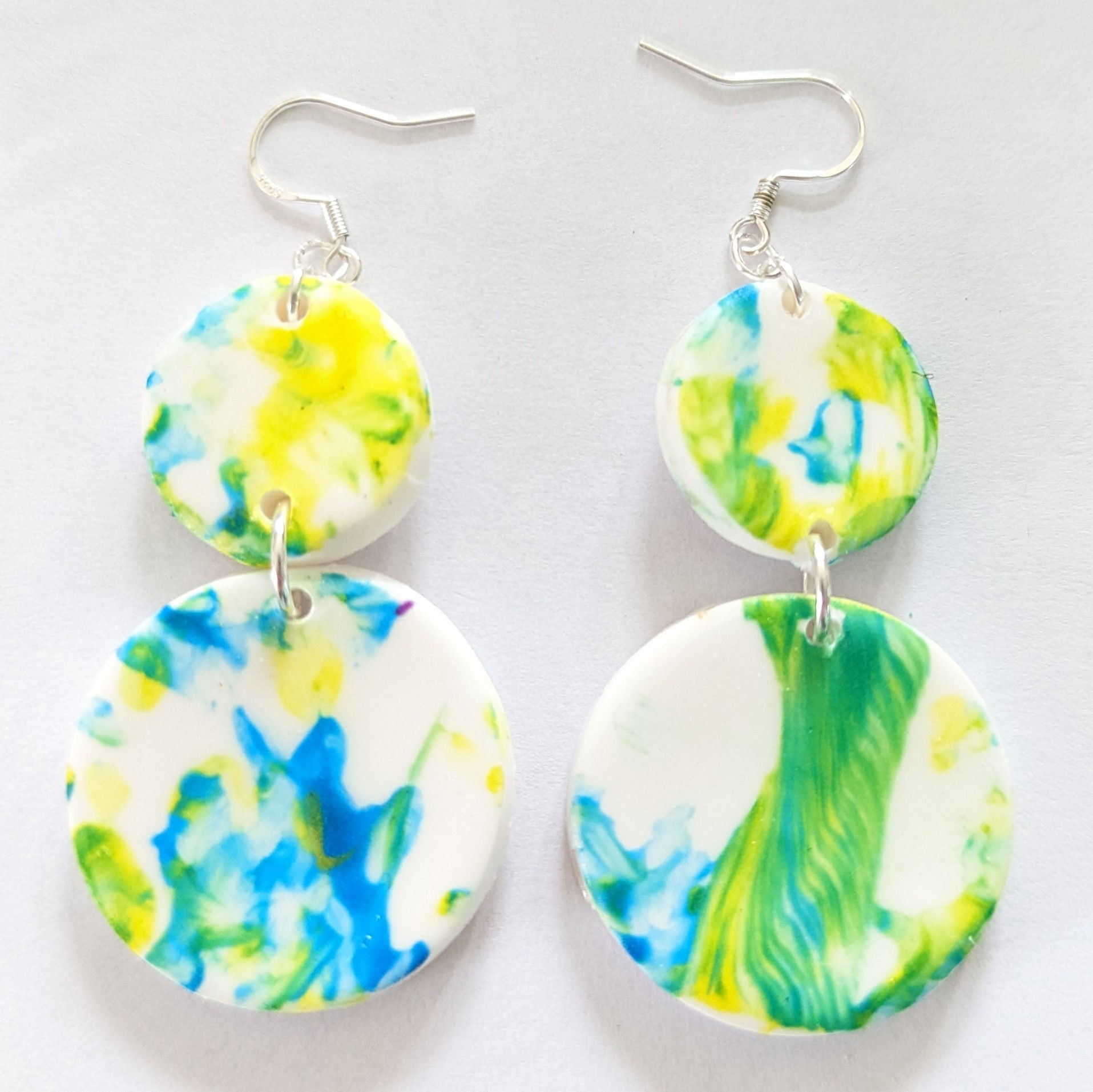 BEANS painted polymer clay circle earrings 