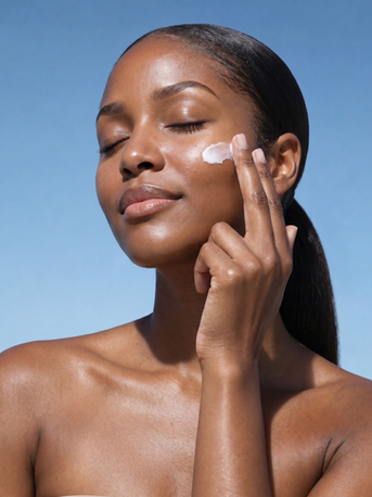 Woman applying C'Lorice Beauty Genève Rebirth Renewal Cream to her face for hydrated, radiant, and healthy-looking skin.