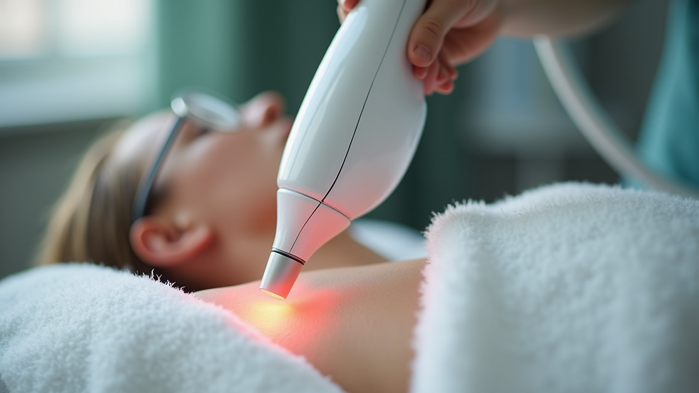 Close-up view of a laser hair removal device on a treatment bed