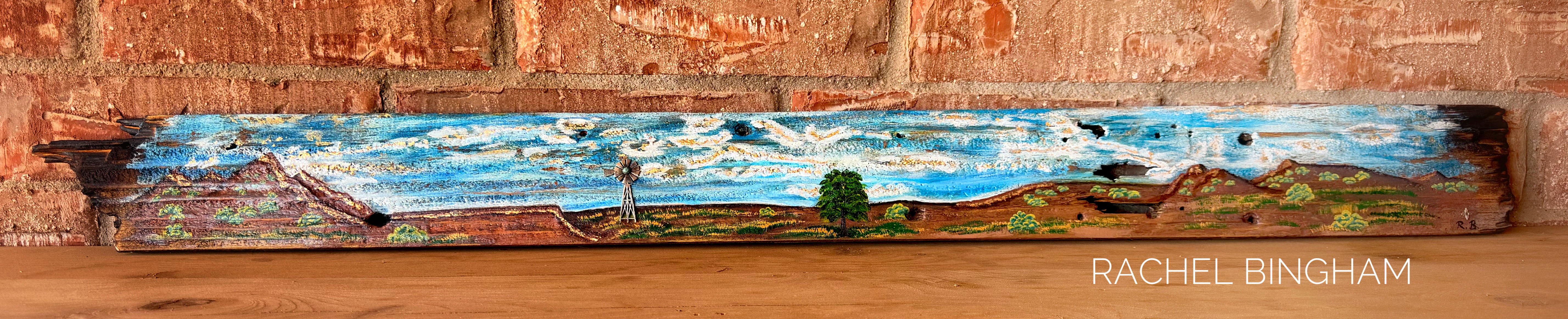 West Texas Windmill Landscape — Mixed Media Wall Art