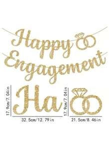 縮圖：Golden "Happy Engagement" Wedding Engagement Party Banner