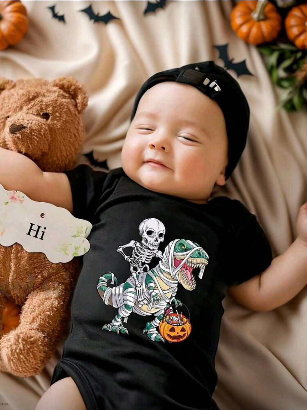 Thumbnail: Baby Halloween Cosplay Pumpkin, Dinosaur, Skeleton Graphic Crew Neck Short Sleev
