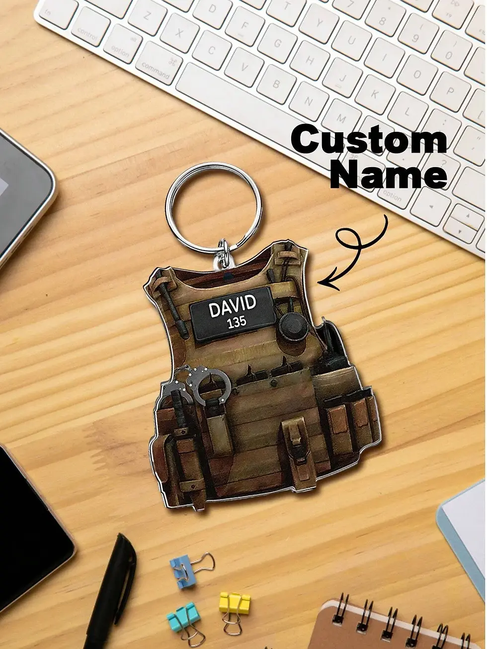 Thumbnail: Custom Name Police Bulletproof Keychain, Personalized Flat Keychain