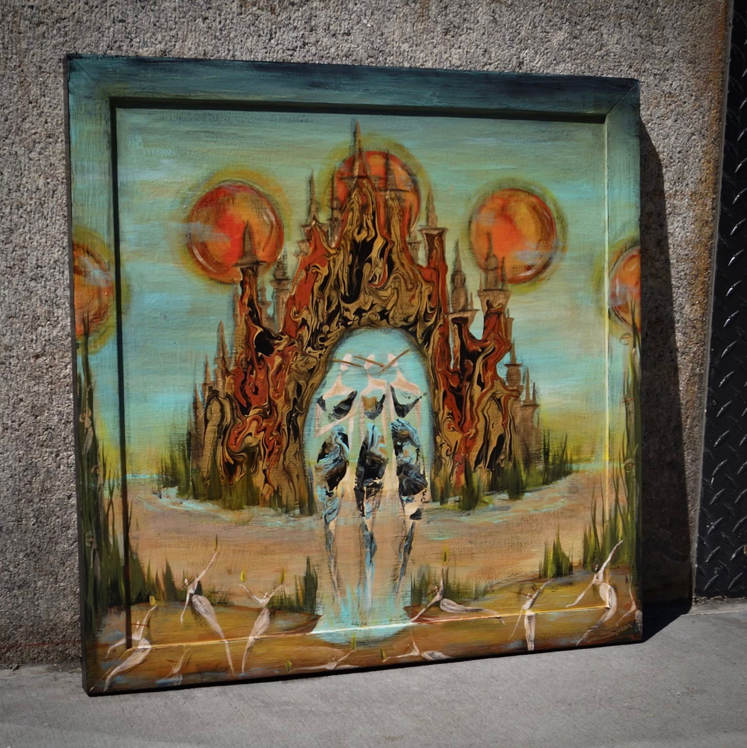"Paradise" Painting on Wood, Framed (24x24")