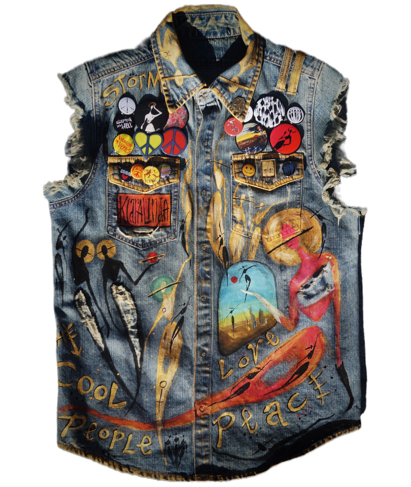 Custom: Hippie Cool People Painted/Pinned Vest