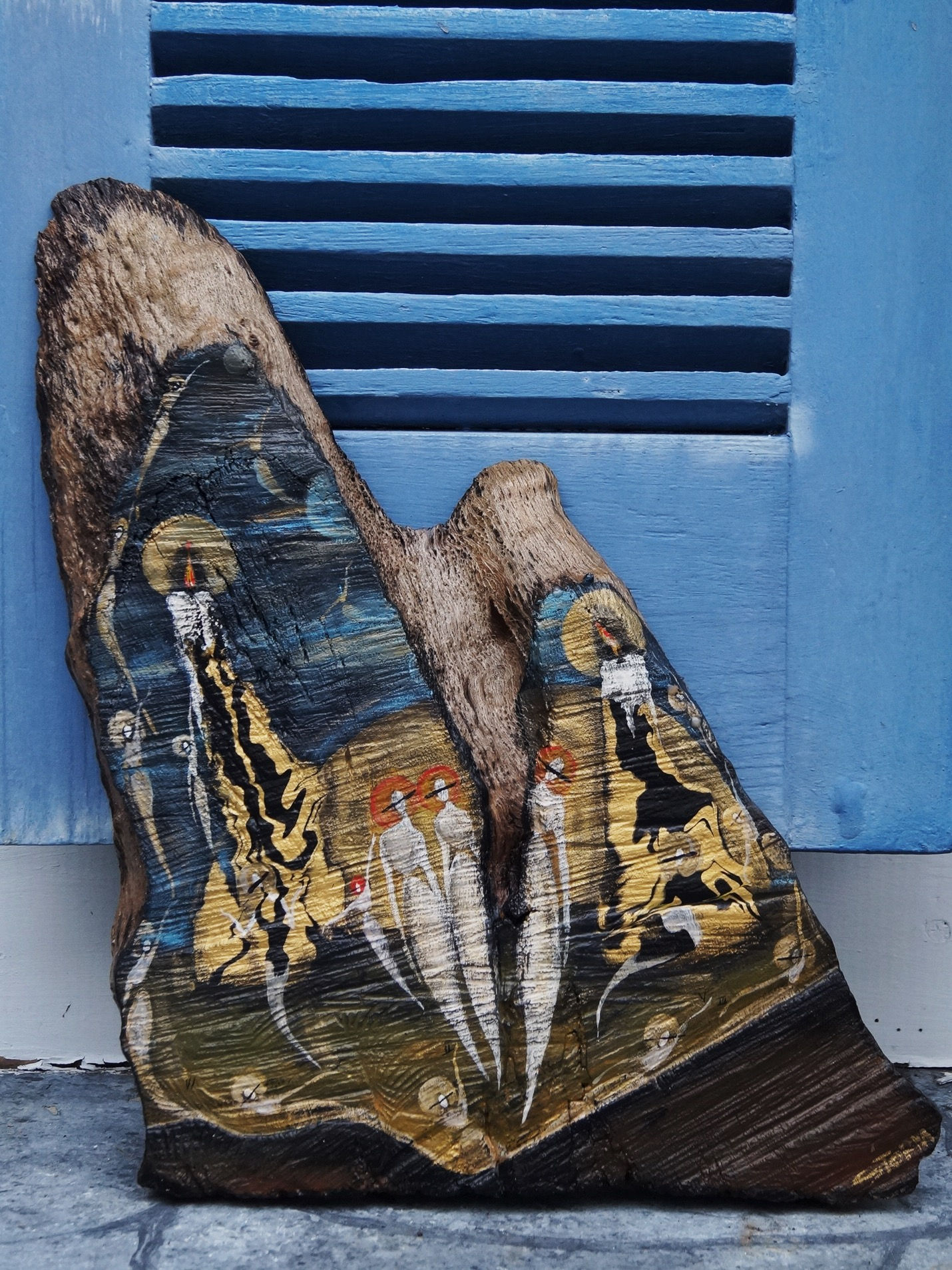 "Driftwood Relic (The Cool People)" Painting on Wood (13.5 x 18")
