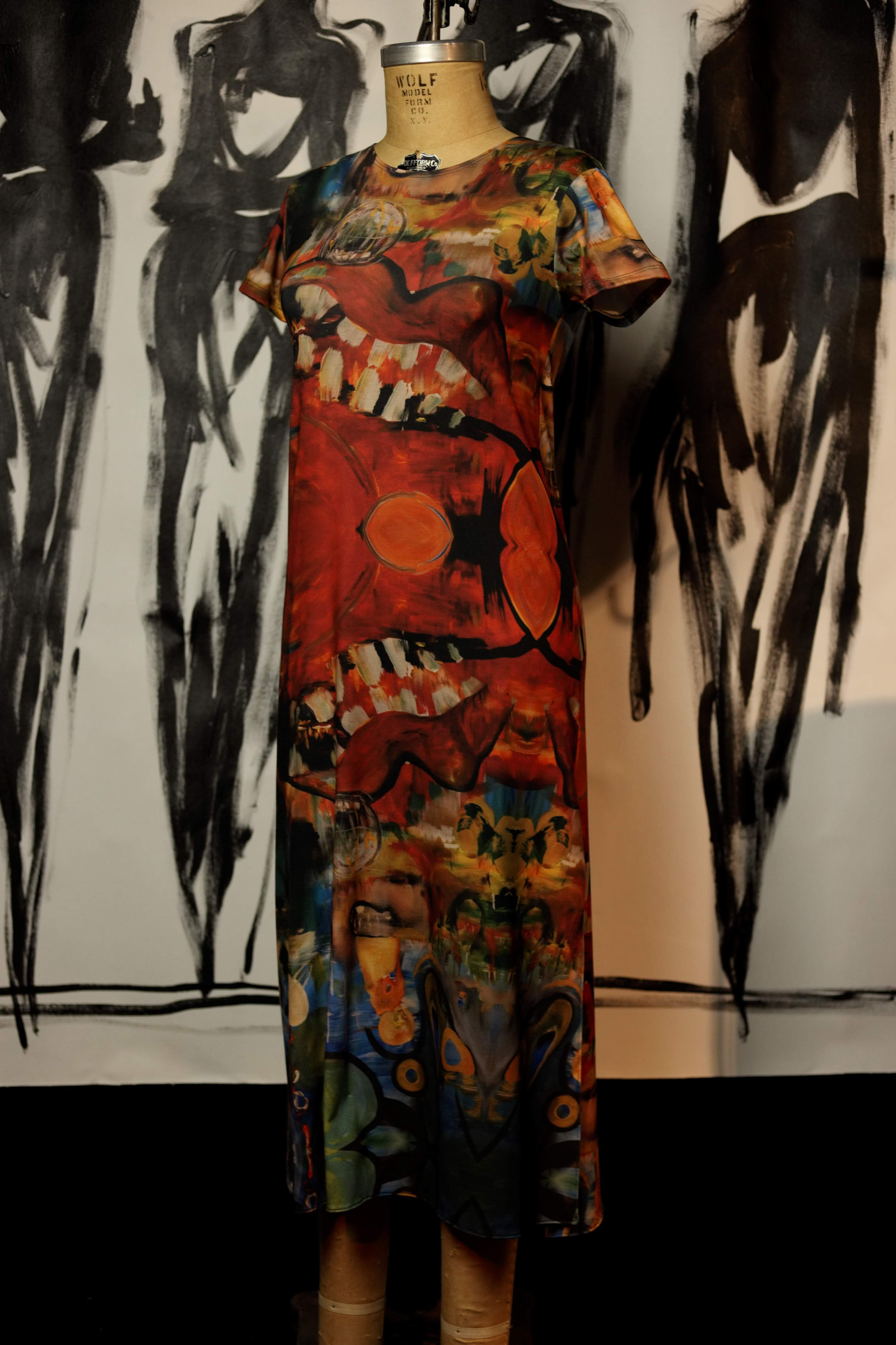 S/M - Surrealist Garden Maxi T-Shirt Dress
