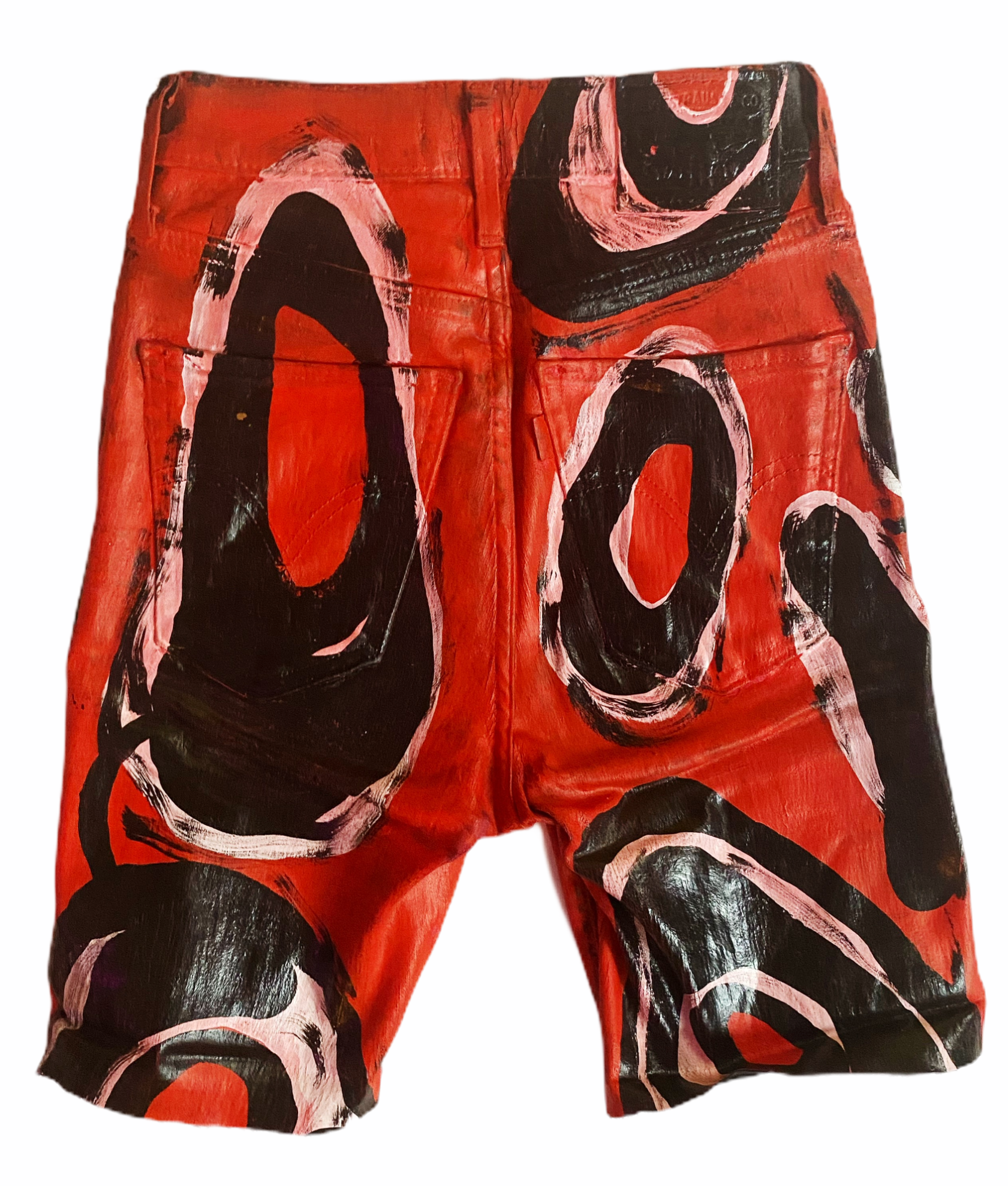 XS/24 - Red Polka Paint High Waisted Cut Off Jean Shorts